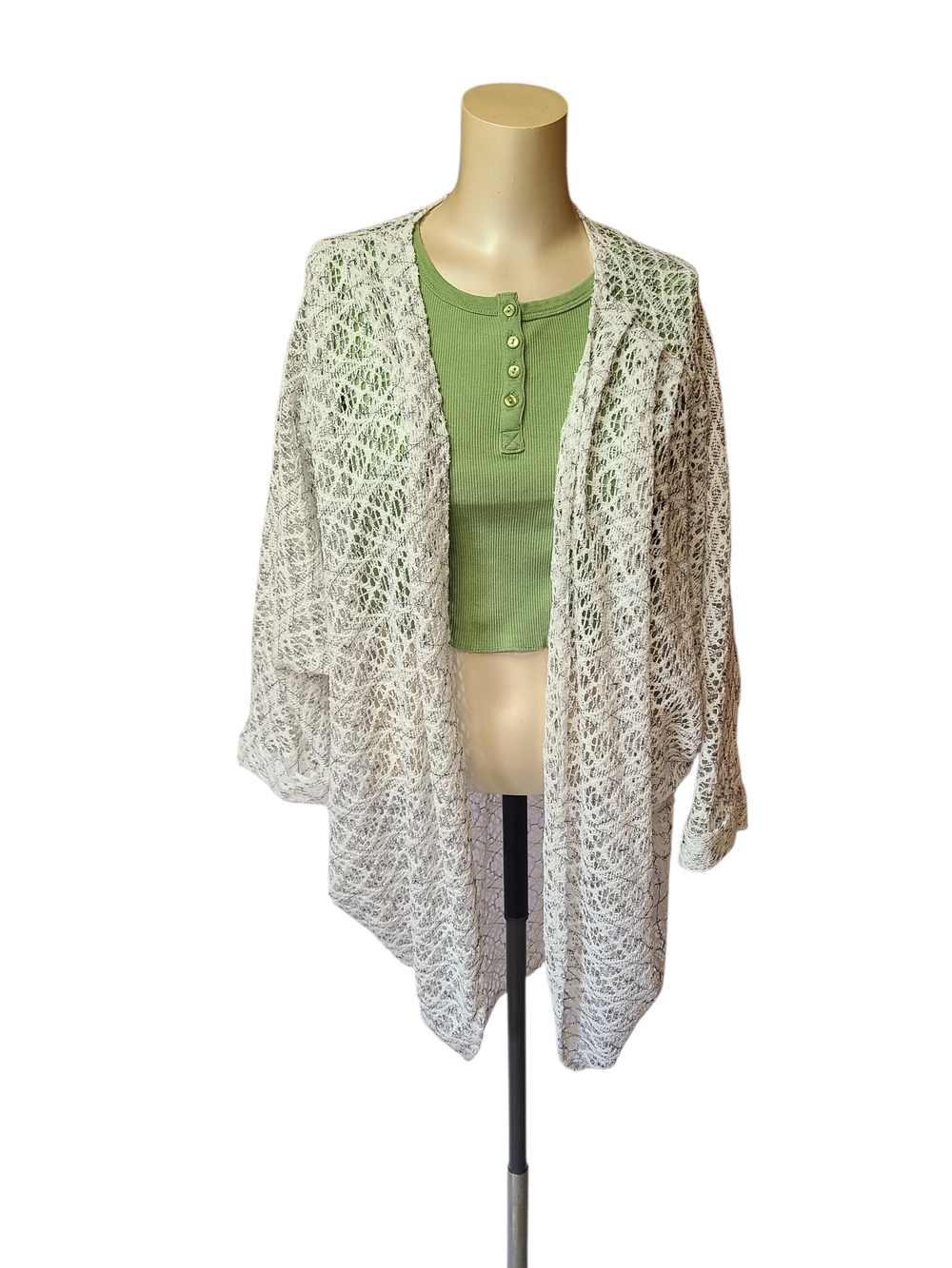Camille & Co White Lace Cocoon Cardigan Shrug Crochet Mesh Dolman Large